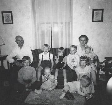 Dave and Emma Peterson in 1948 photo with their grandchildren